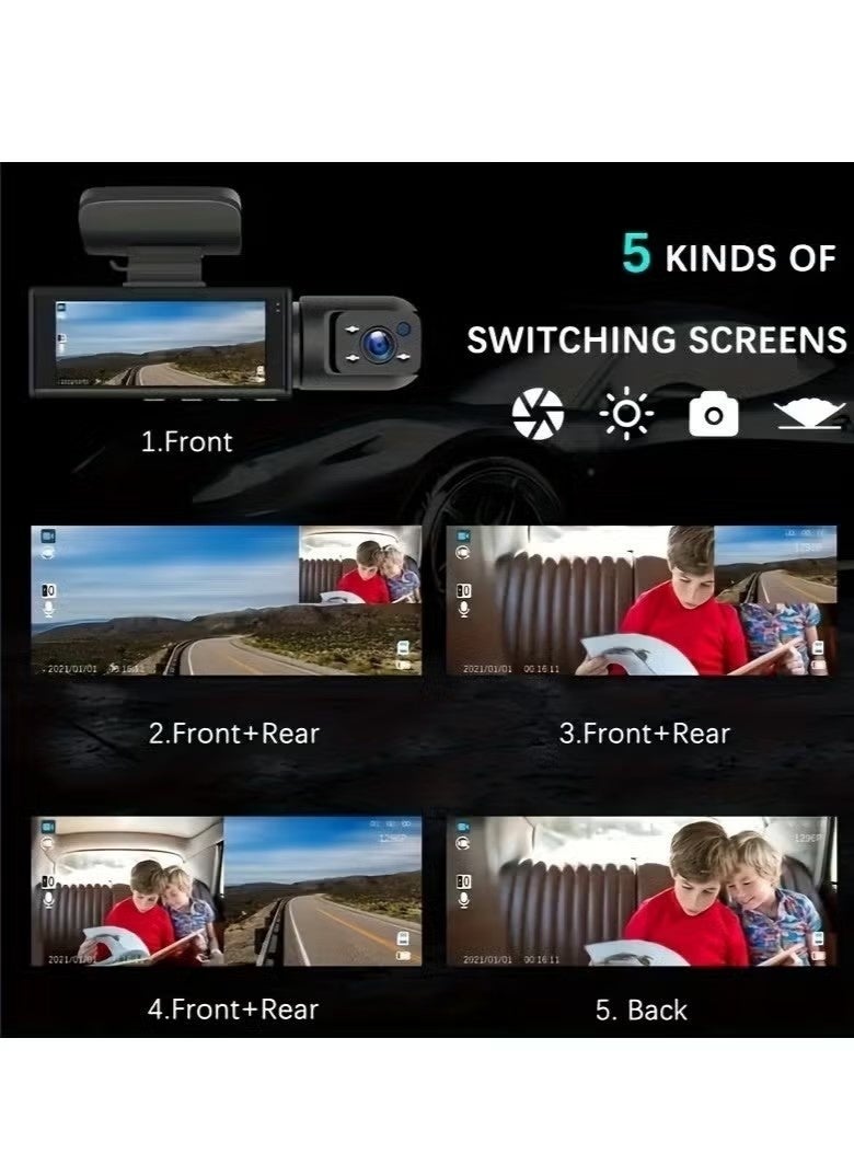 NH 1080P Dual Lens Dash Cam | Front & Inside Recording, IR Night Vision, Loop Recording | 3.16-inch IPS Screen, Parking Monitor, Wide Angle - Image 2